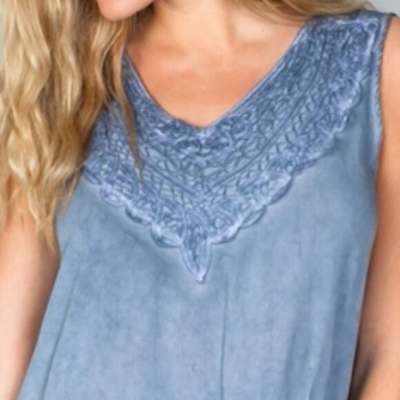 Boho Babe Baby Doll Blue Shift mini Dress - Picture 3 of 4